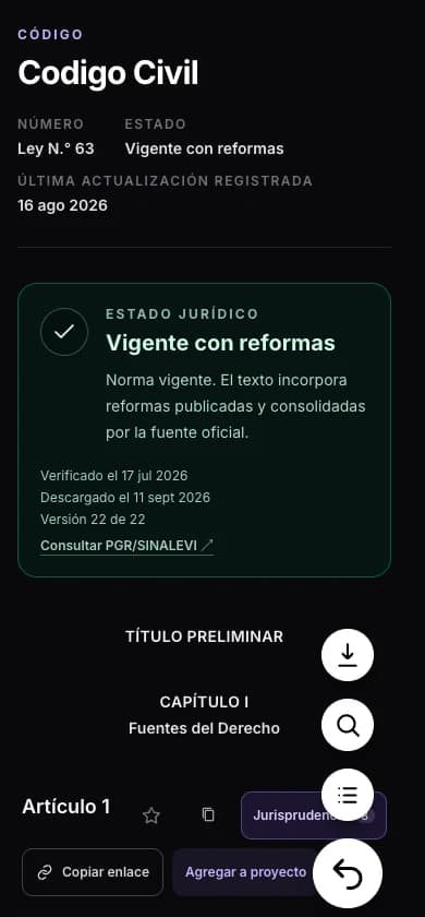 Lector real del Código Civil en LANX, con artículos, jurisprudencia y acceso a la fuente